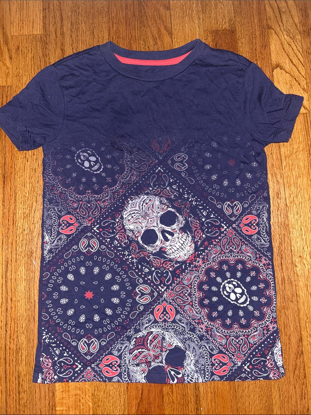 Kids Navy Skull Bandana Print Tee size Small